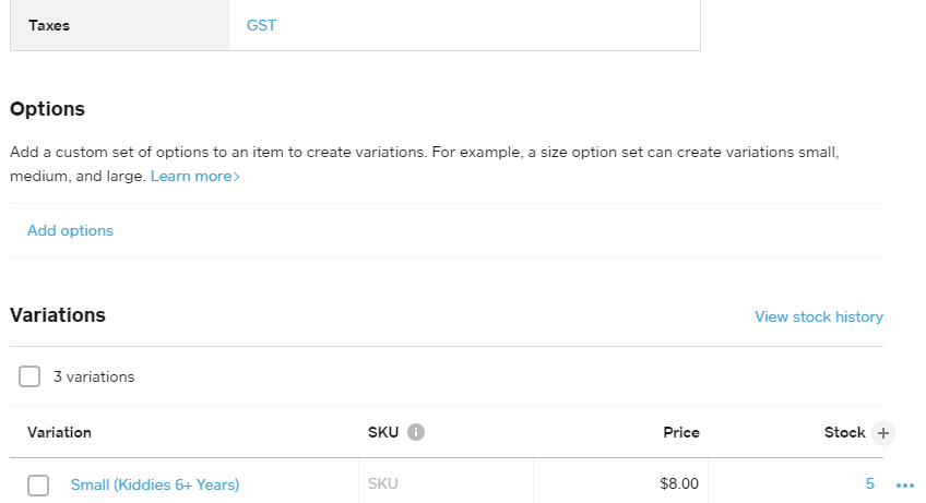 Inventory Setup to ADD GST