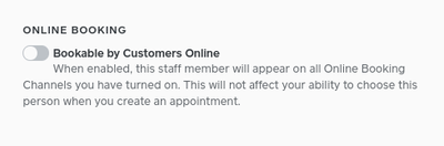 From your Appointments Dashboard click Staff > cilck on the staff member's name > scroll down to Online Booking > toggle this off.