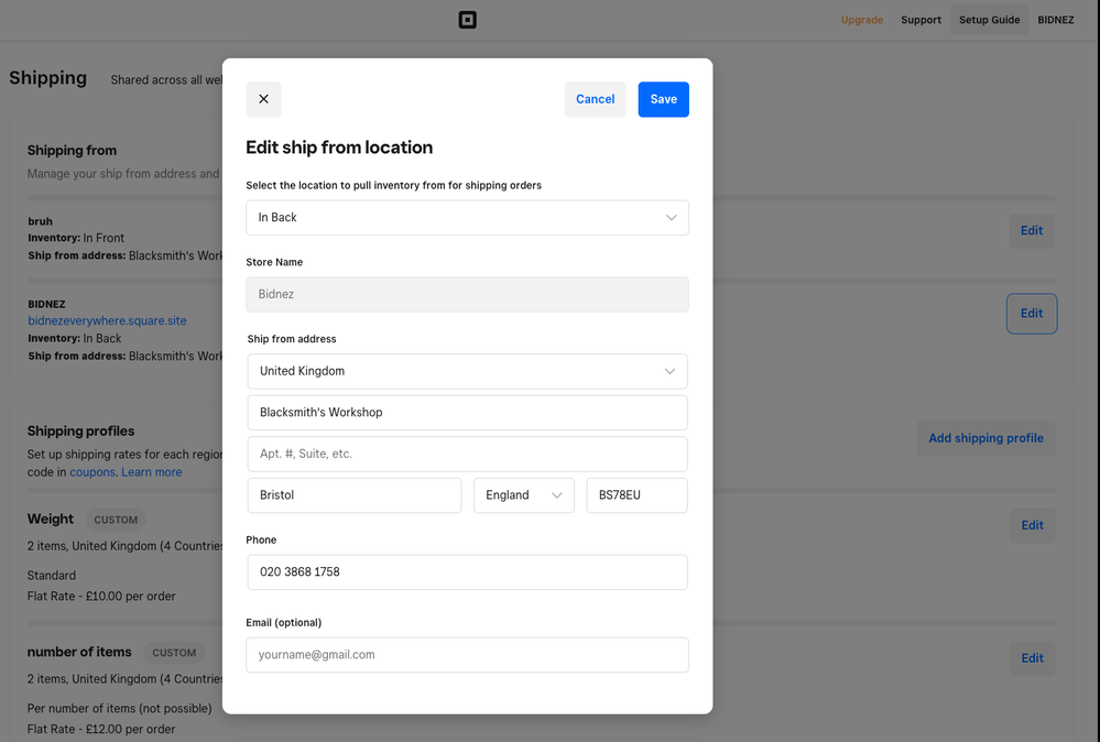 Shipping Settings.