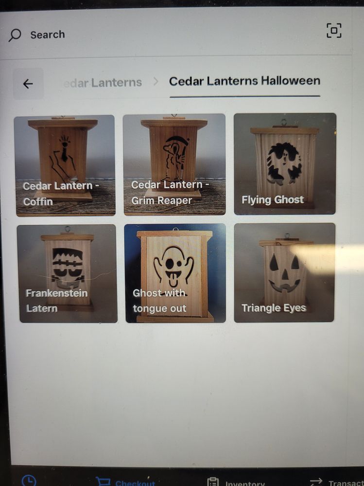 When I press the subcategory it shows my 6 different Halloween Cedar Lanterns