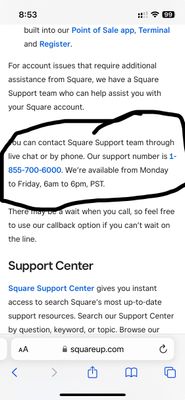 Re Does anyone know square customer support phone The Seller