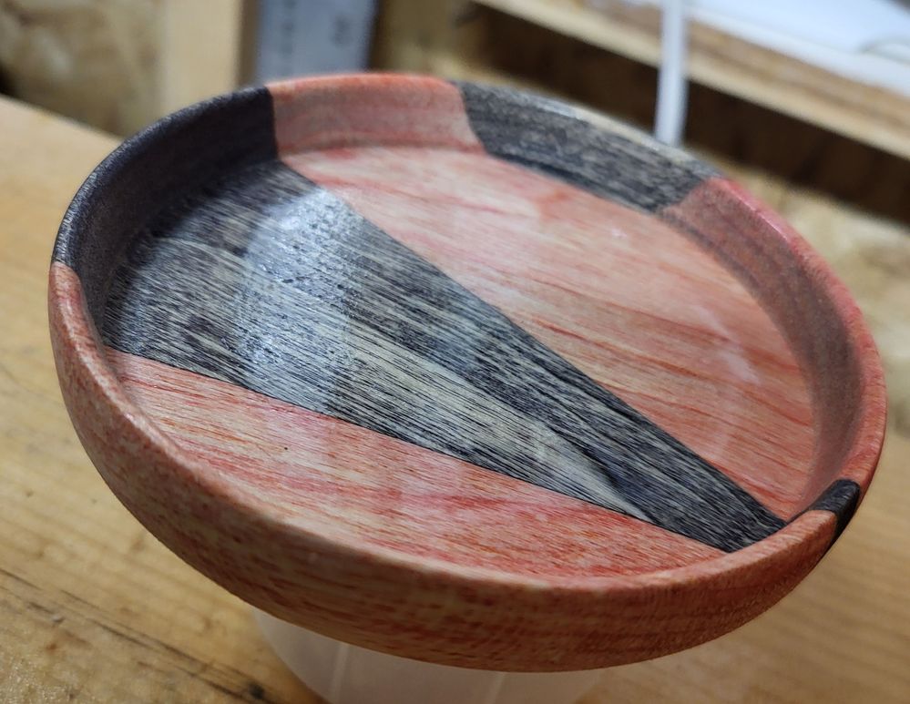 Red and black vacuum dyed basswood dish