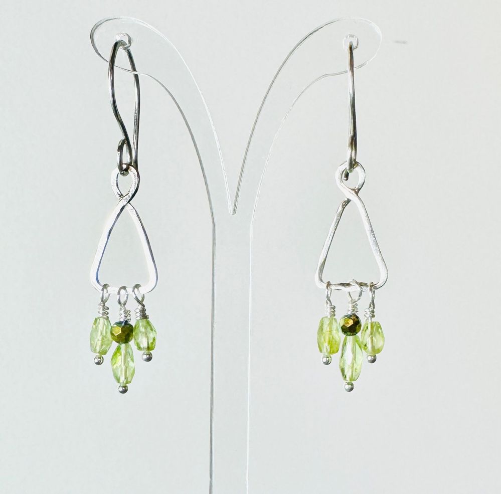 Modern Tree Earrings in sterling silver, peridot and Swarovski crystal.